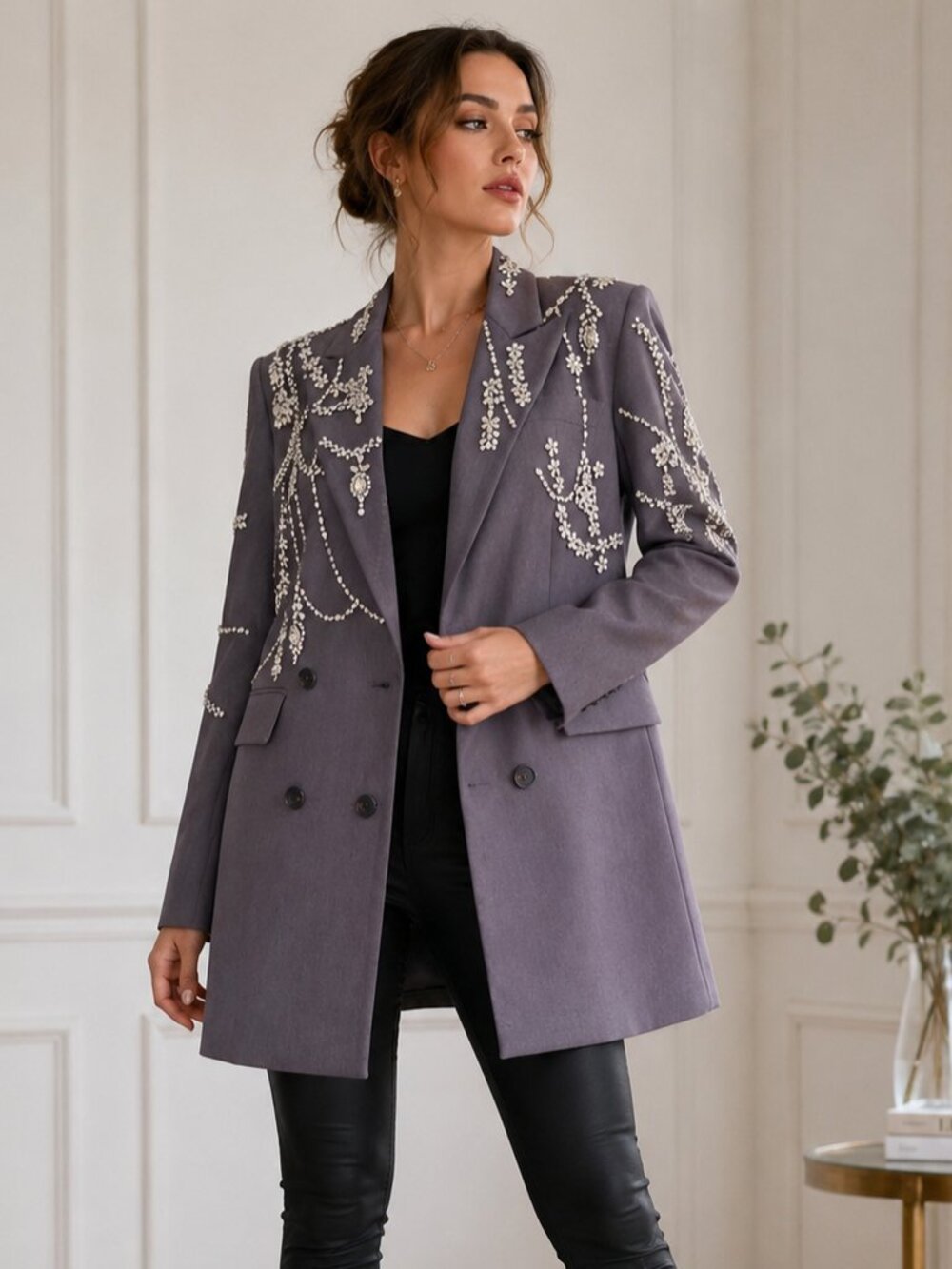 Sierra Darien NWOT Crystal Embellished Double Breasted Blazer Jacket М